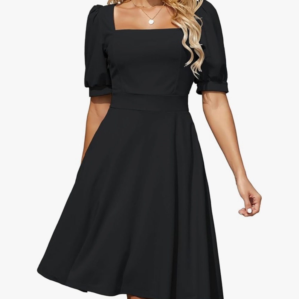 NWT Isihiei Square Collar Aline Puff Sleeve Fit and Flare Dress with Pockets